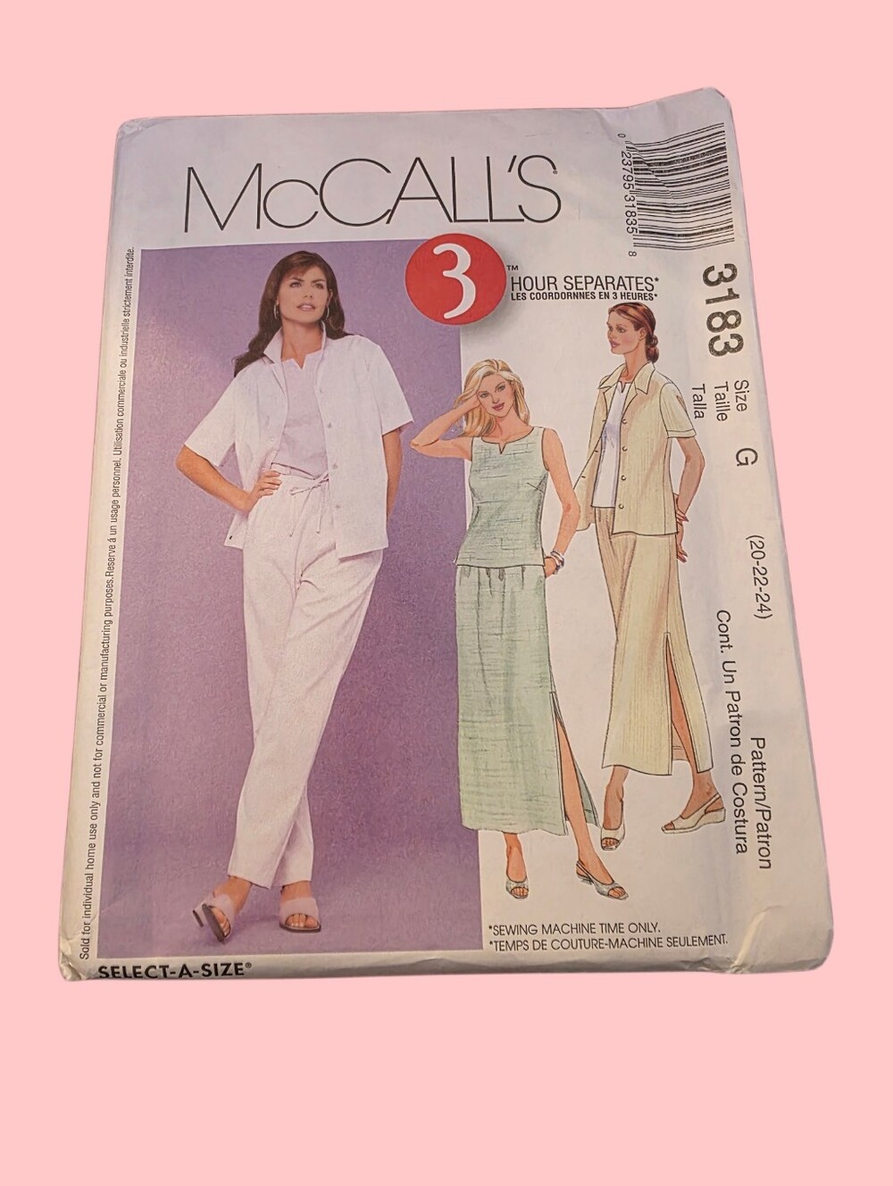 Vintage McCall's Pattern 3183 Size G 20-24